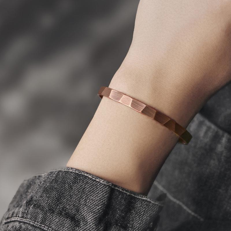 Pure Copper Handmade Bracelet Men Women Rustic Oxidized Cuff Bangle Punk Style Carved Metal Jewelry Gift for Him Her