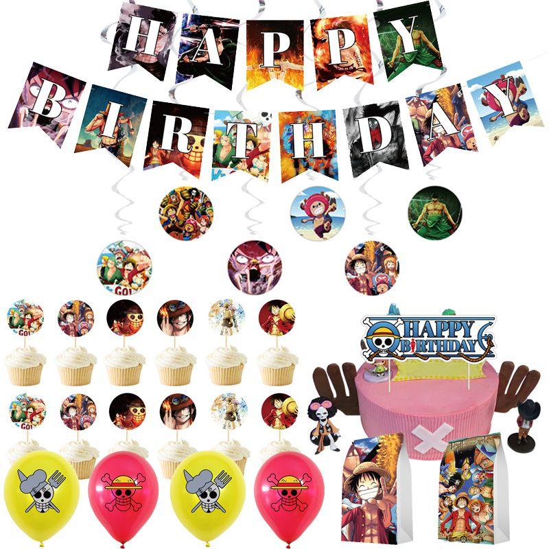 One Piece Anime Themed Birthday Party Decor Supplies Suit Banner Topper Balloon