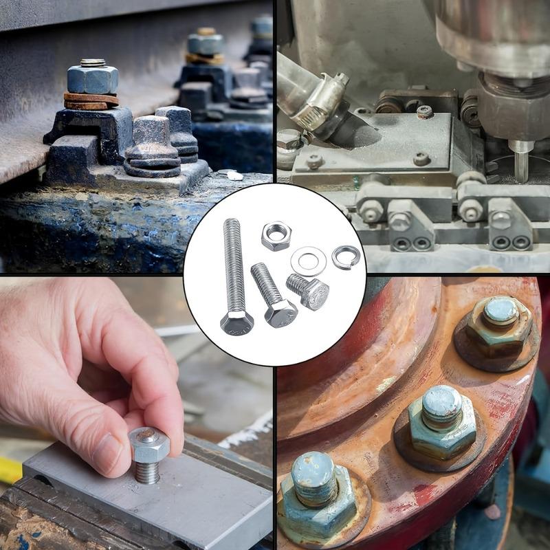 176-piece stainless steel heavy-duty hex bolt and nut kit, M6/M8/M10, fully threaded, for household and machinery use.