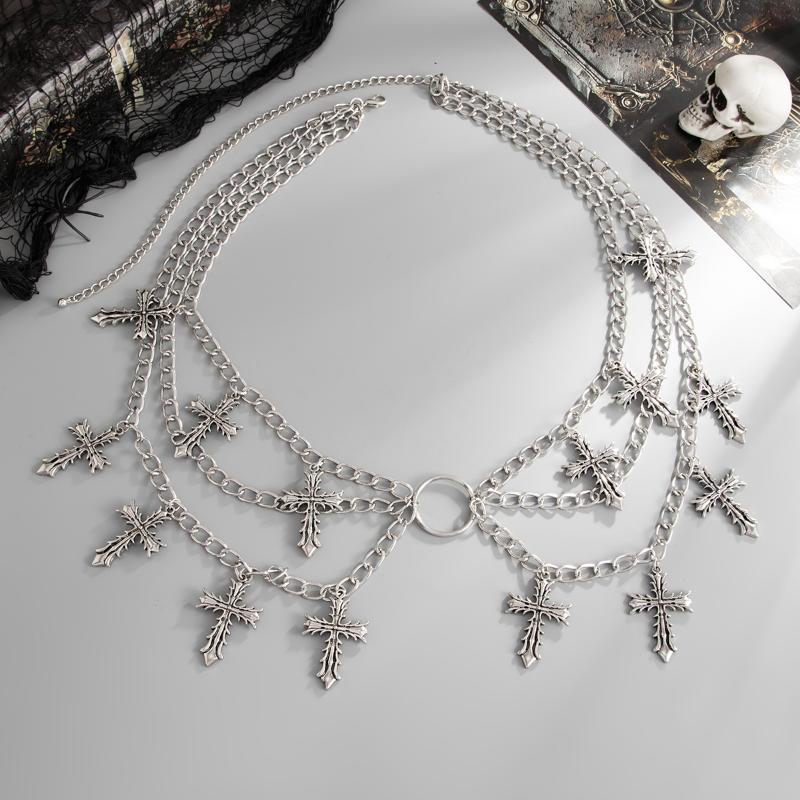 Women'S Multi-Layer Cross Tassels Pendant Decoration Waist Chain Y2K Gothic Style Halloween  Body Chain Accessory Gift