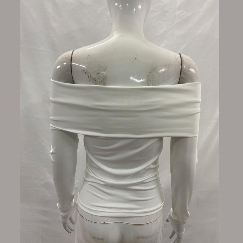 Y2K casual and fashionable white one shoulder long sleeved tight fitting women's top
