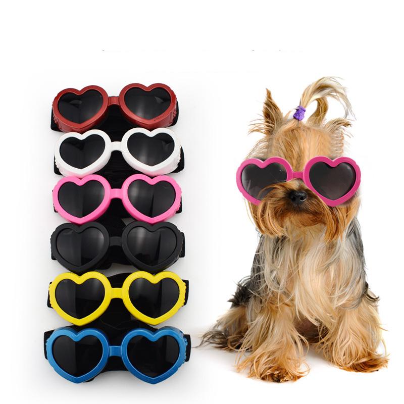 1PC Heart-shaped Small Dog Sunglasses Waterproof UV Protection Cat Sun Glasses With Adjustable Strap Goggles Pet Products