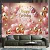 2D Birthday Photography Background, Pink Gold Themed Party Backdrop Banner