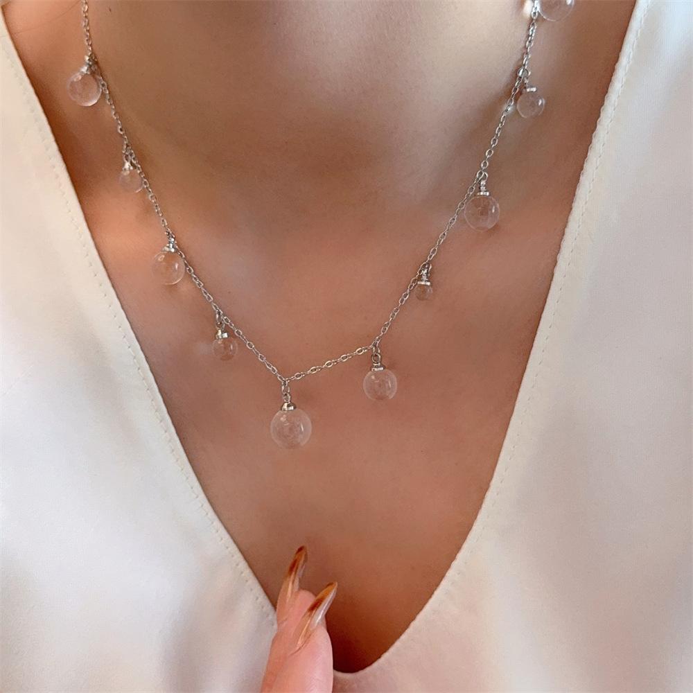 Transparent Circular Necklace Trend Light Bulb Glass Beads Light Luxury Mermaid Tears Elegant Collarbone Chain Women s Jewelry