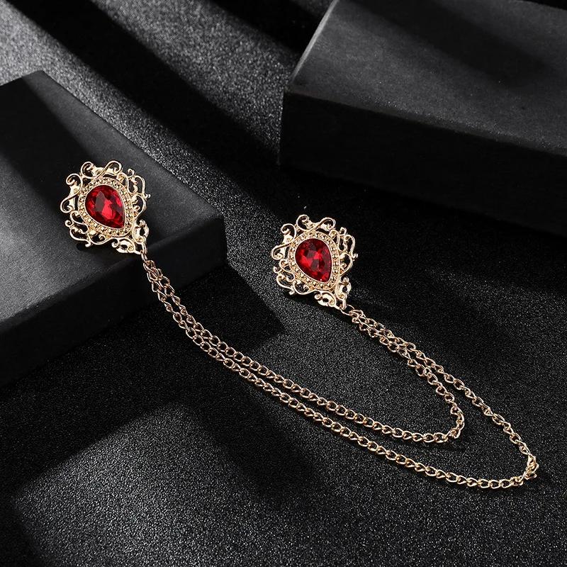 New Vintage Alloy Rhinestones Large Brooches Fashion Shawl Tassel Chain Lapel Pin Shirt Suit Jewelry for Men Wedding Accessories