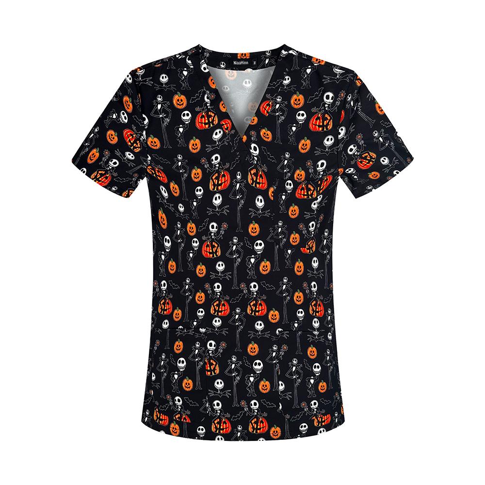 

Клінічна форма Уніформа медсестри Жіноча повсякденна футболка з принтом для стоматолога з коротким рукавом і V-подібним вирізом Вільна блуза Топи Uniforme Enfermera Mujer XL