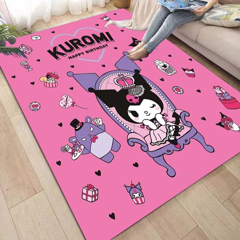 3D printed Kuromi cartoon rug, suitable for living room, bedroom, kitchen, doorway, children's non-slip floor mat, birthday gift