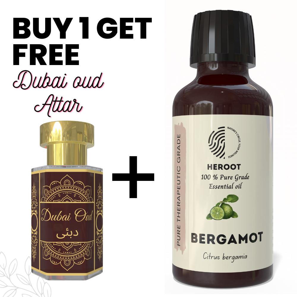 Bergamot Essential Oil 10ml for Aromatherapy & Home Fragrance with Free 6 Ml Attar – Aqua AQ, Dubai Oud, Aura, White Oud
