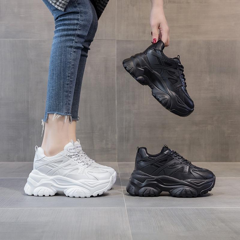Inner height increase 8 leather little white shoes women, spring and summer new versatile thick-soled muffin casual shoes spring