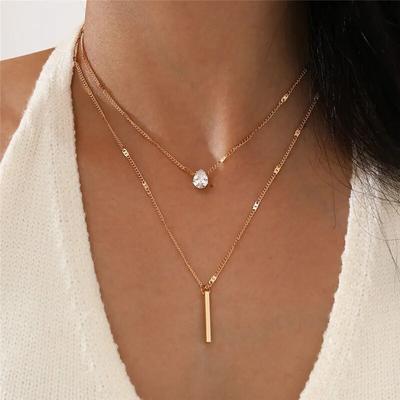 Basit kristal geometrik altın renk kolye kolye seti kadınlar için takılar moda kare taklidi kadın Vintage takı 2022