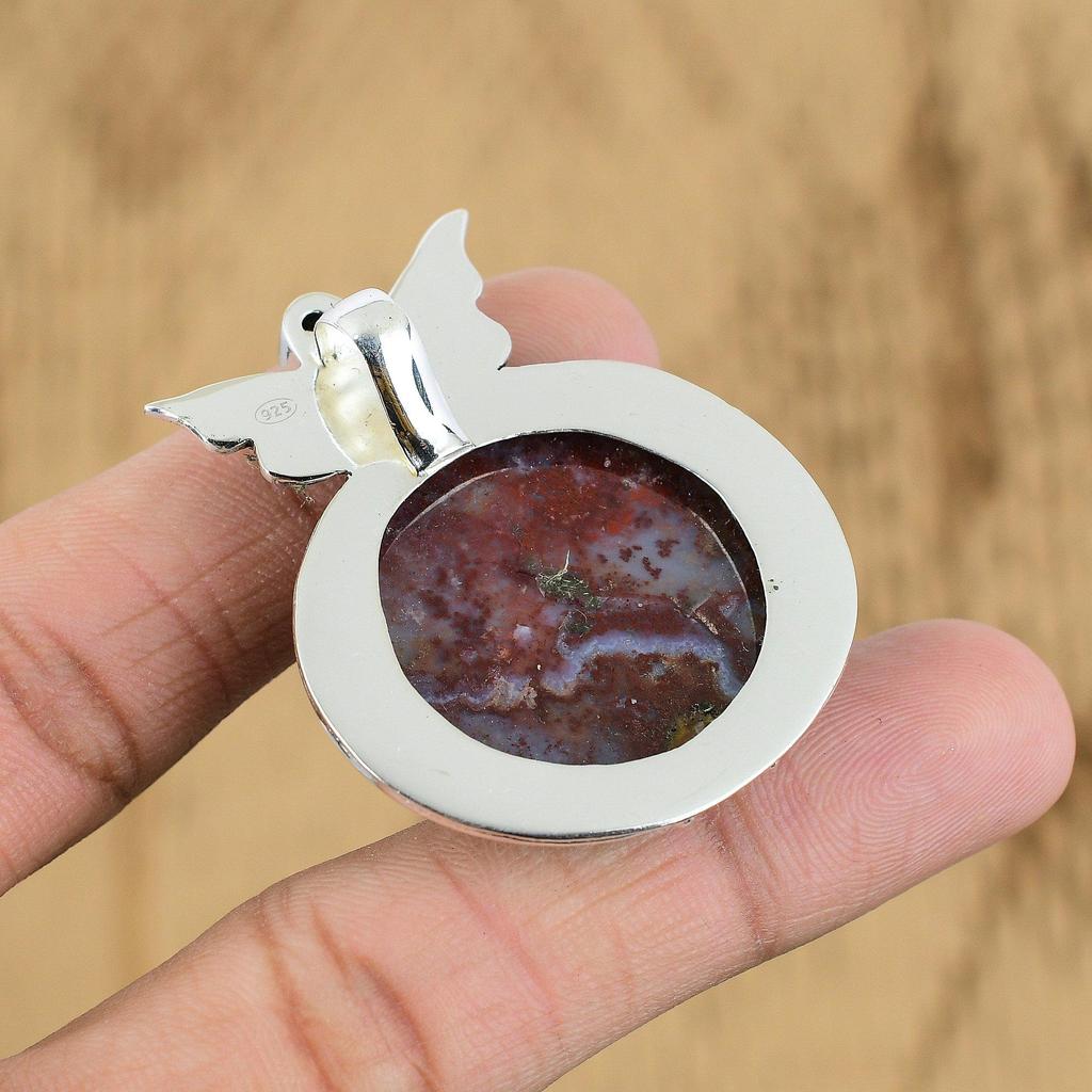 Natural Rainbow Jasper Gemstone Pendant 925 Sterling Silver Indian Jewelry