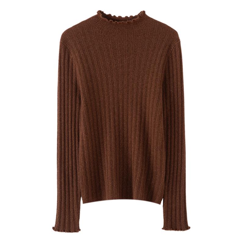 Women's 100% Pure Cashmere Striped Lurex Sweater - Half-High Neck, Long Sleeve Knitwear for Autumn and Winter