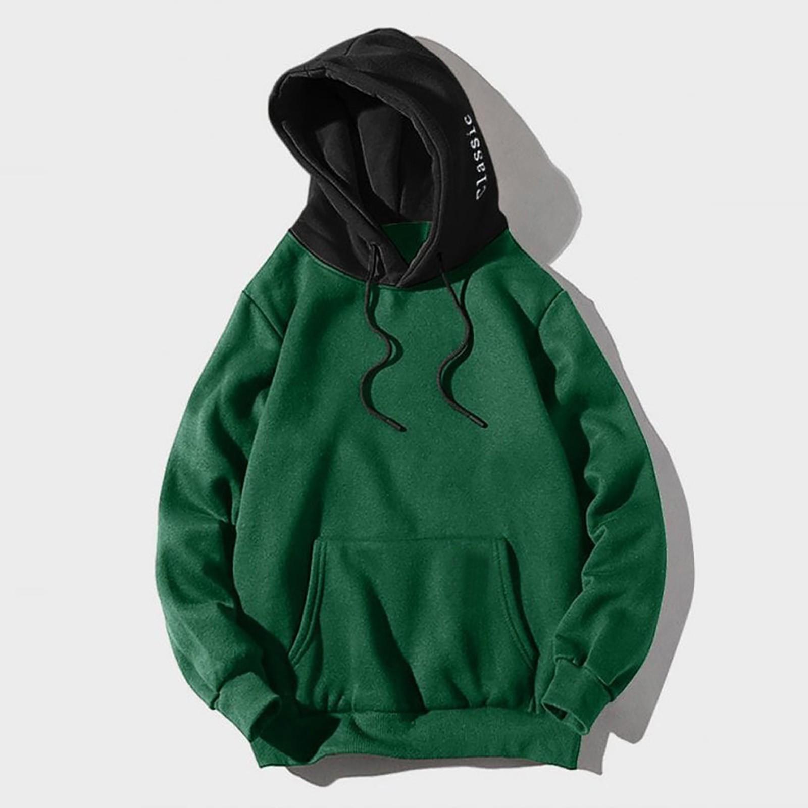 

Men Casual Patchwork Hooded Top Blouse Sweatshirt With Pockets Coat L зелений