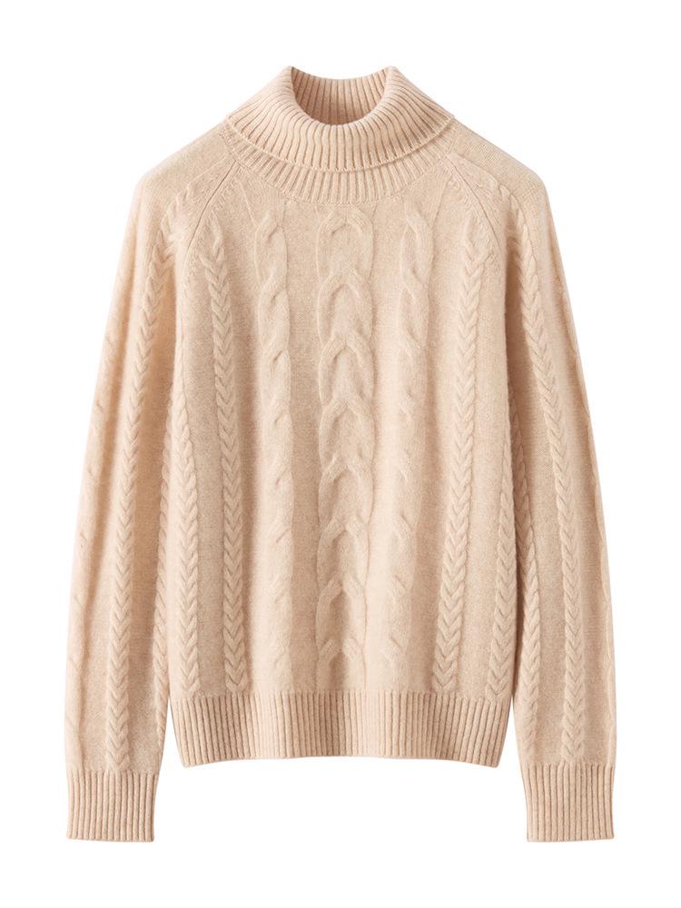 Autumn Winter Cashmere Knit High Collar Raglan Sleeve Women's Shirt