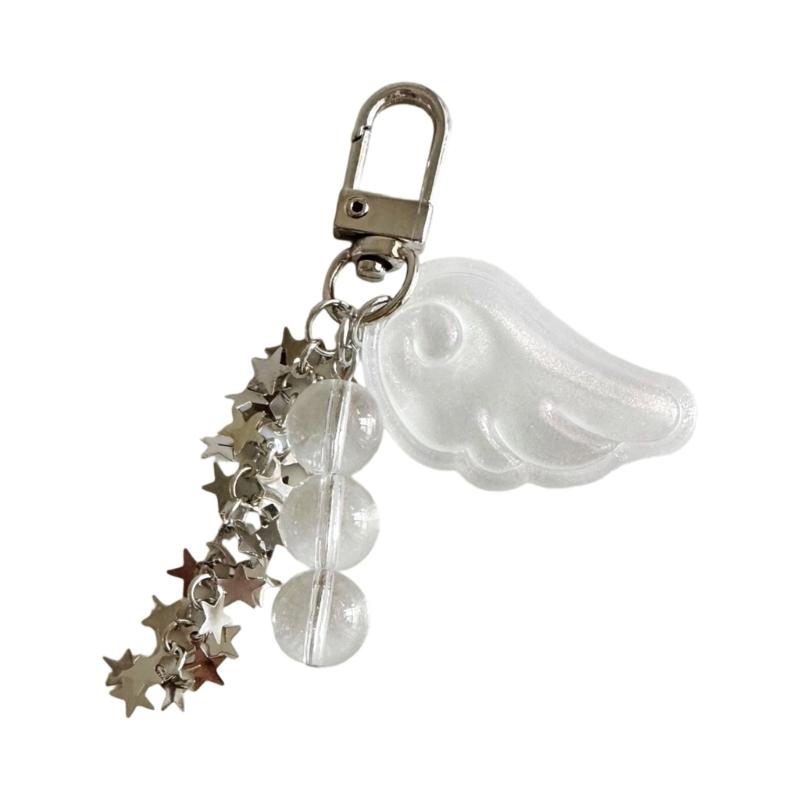 

Star Wing Beaded Charm Pendant Keychain For Keys Fashion Jewelry Accessory Resin Alloy Glass Bag Decoration белый