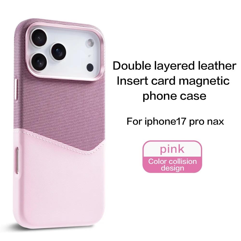 For iPhone 17 Pro Max Air Leather and Fabric Splicing Texture Card Insertion Magnetic Phone Case for iPhone 16 15 14 Plus 13 12