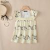 ZANZEA Women Elegant Square Collar Casual Sleeveless Print Tank Tops
