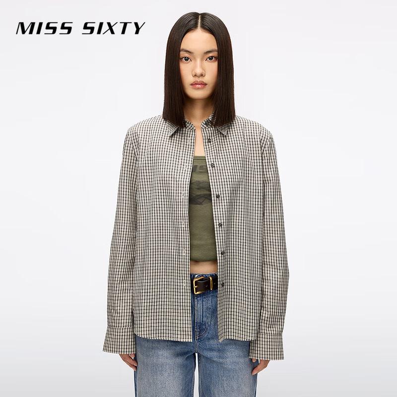 MISS SIXTY Women s Yang Mi Style Retro Plaid Long-Sleeve Cotton Shirt M