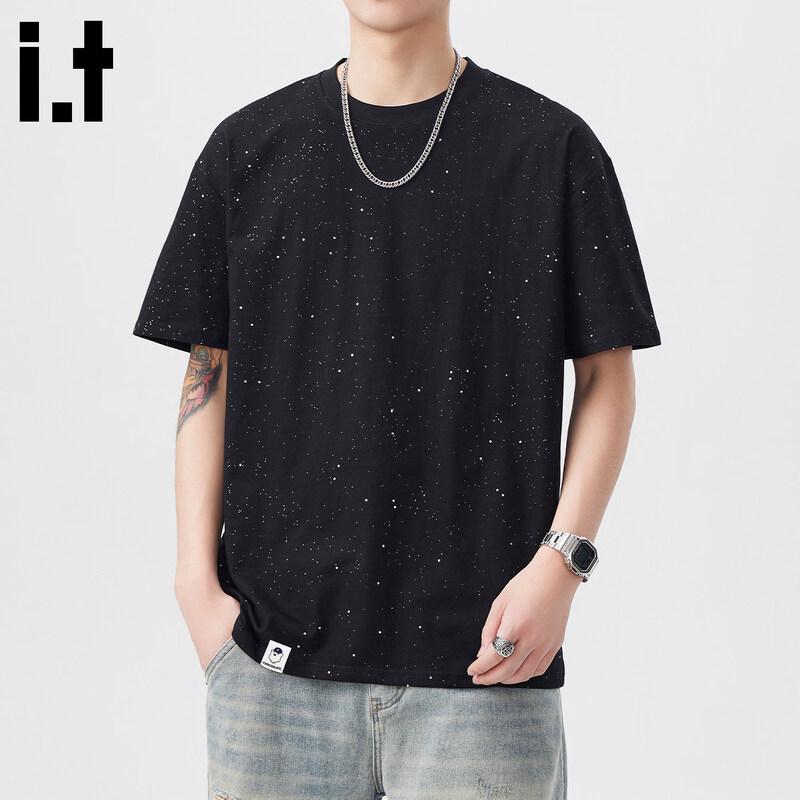CHOCOOLATEit Men's American Style Starry Pure Cotton Loose Short Sleeve T-Shirt