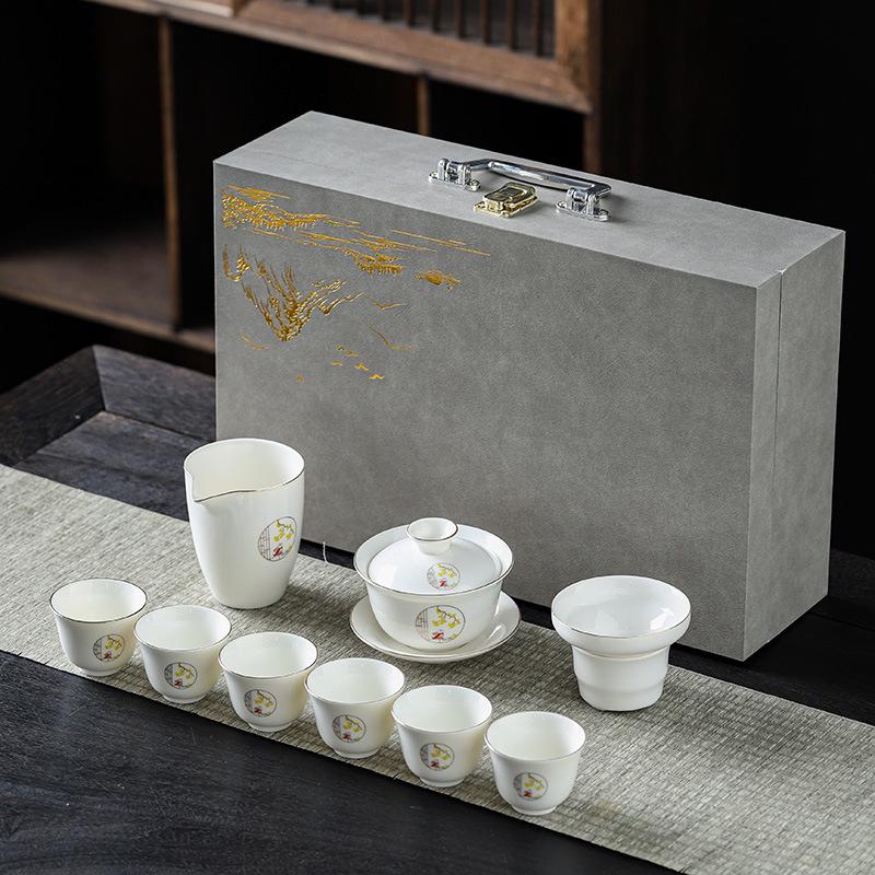 White Porcelain Mutton Fat Jade Kung Fu Tea Set - Perfect for Home, Workplace, or Gift