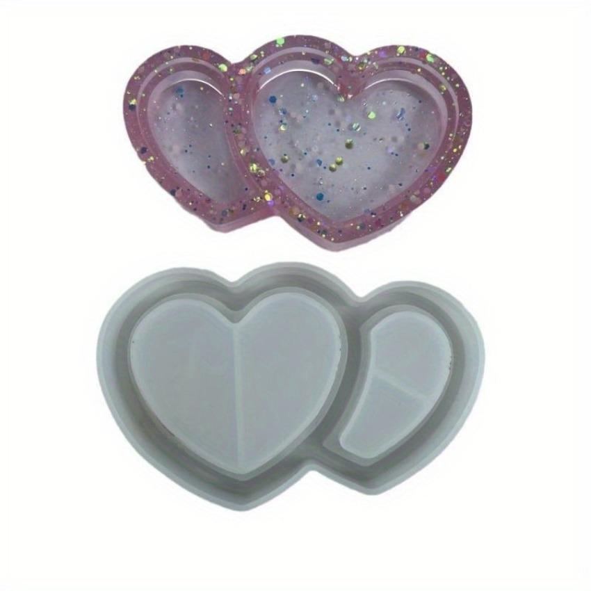 1 ცალი ახალი ორმაგი გულის ფორმის ლანგრის სილიკონის ფორმები წვრილმანი ხუთქიმიანი ვარსკვლავის ეპოქსიდის ფისის შესანახი თეფშის ფორმა ხელობა