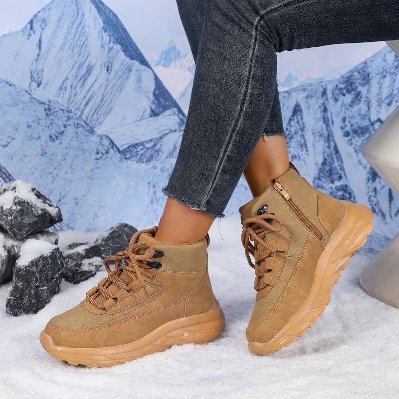 Casual Solid Lace Up Decoration Non Slip Hiking Shoes Women 2025 Autumn Round Toe Thick Bottom Sneakers Soft Sole Sports Shoes