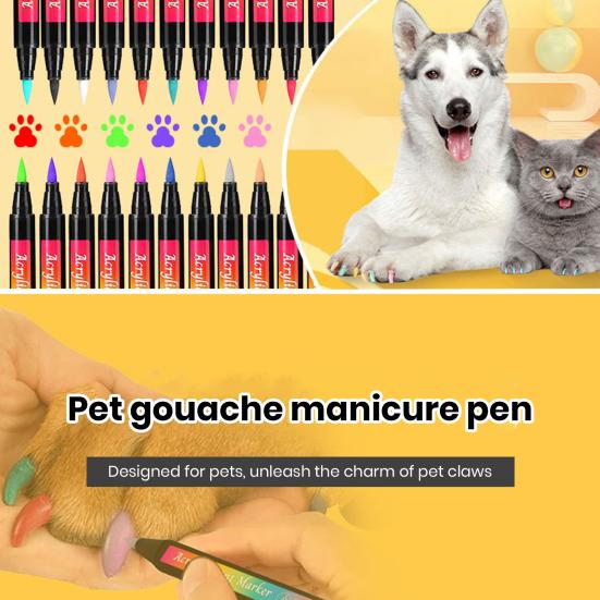 Yousheng 12 Colors Pet Nail Art Pen Set Quick Dry Brush Fun Creative Pet Paw Nail Polish Pens DIY Pet Manicure Supplies for Puppy Cat Small