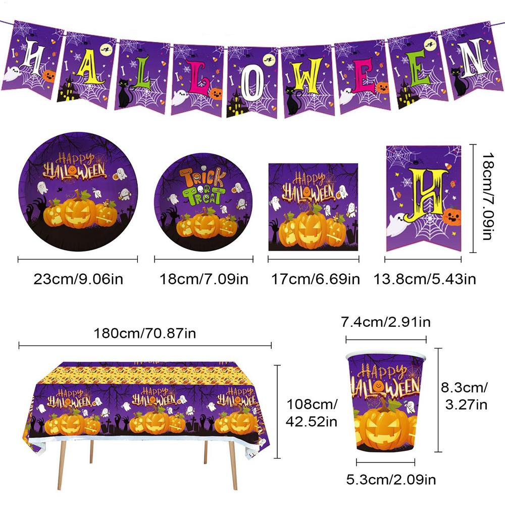 Halloween Dinnerware Set Halloween Party Plates And Napkins Festival Accessories Pumpkin Decor For School Activity Boys Girls