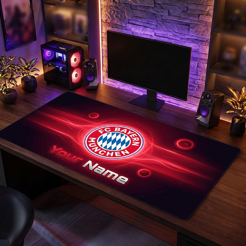 Bayern Munich Custom Large Mouse Pad, Personalized Name Text Print, Football Logo Non‑Slip Desk Mat Gaming Gift