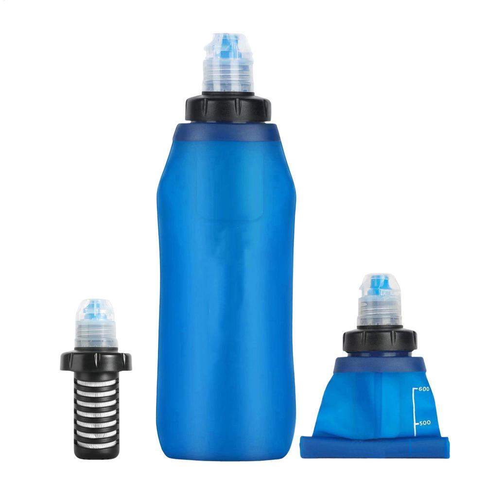 TPU Foldable Bottle Water Filter System Outdoor Portable Water Purifier TPU Foldable Outdoor Filtered Water Bag синий