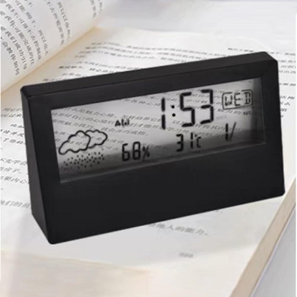 Black Alarm Clock Home Humidity Indoor Temperature LCD Screen