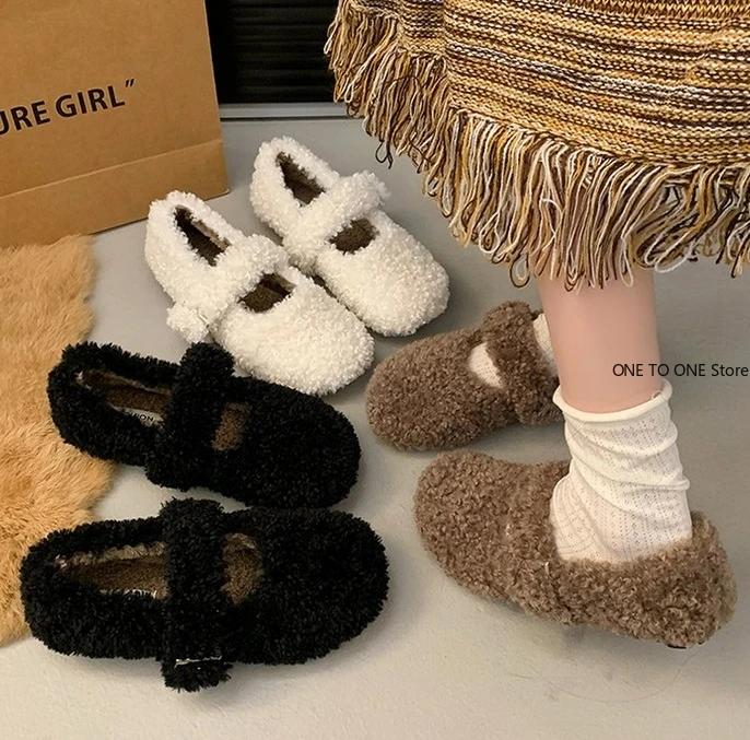 Fashion Luxury Sheep Fur Lined Loafers Women Lambswool Shoes Ladies Winter Slip On Furry Flats Cotton Wool Mocasine Femme Barefoot Boots