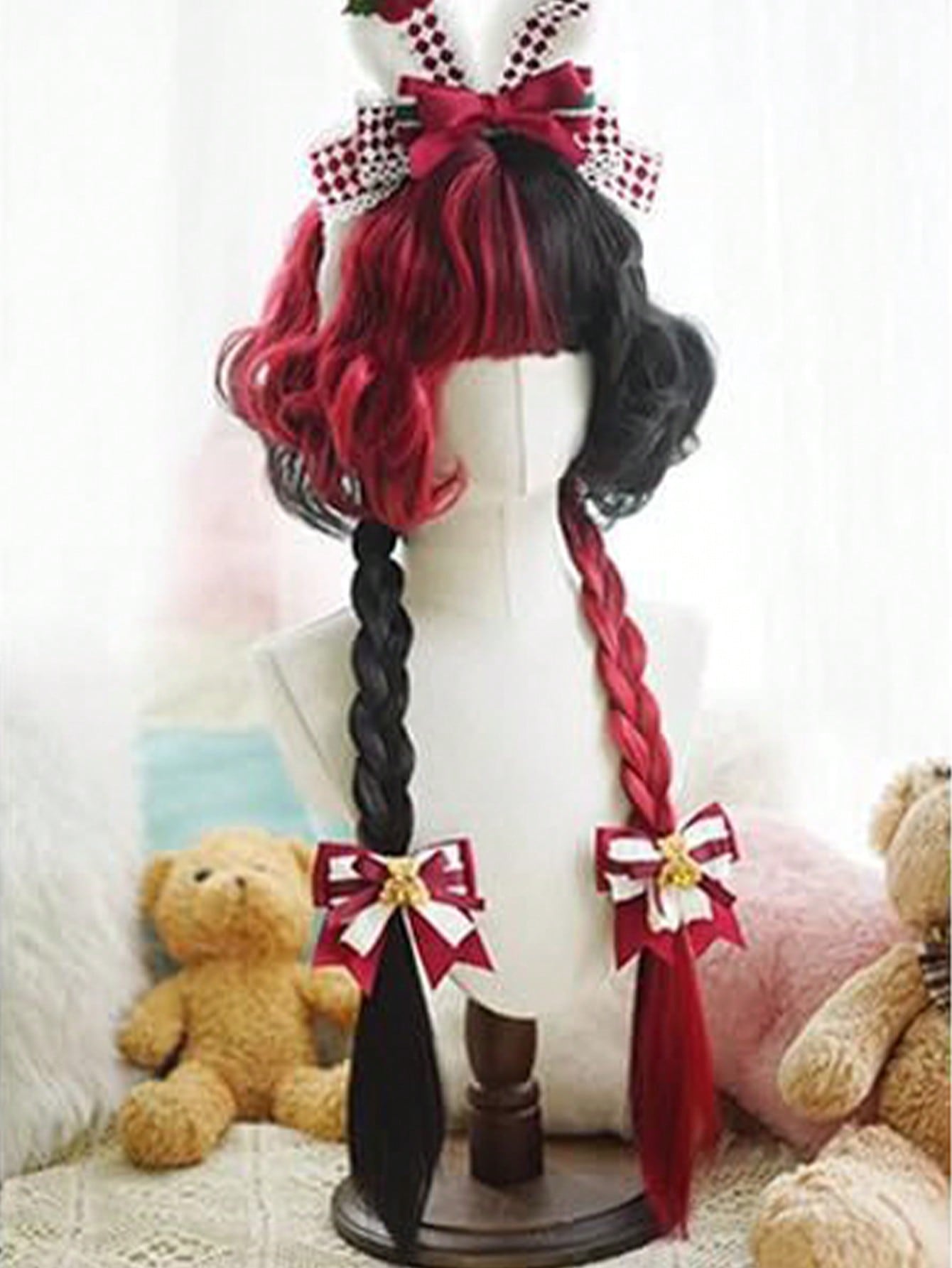 

Парик-ободок в стиле манга, двухцветные вьющиеся волосы, имитация волос, подходит для ролевых игр