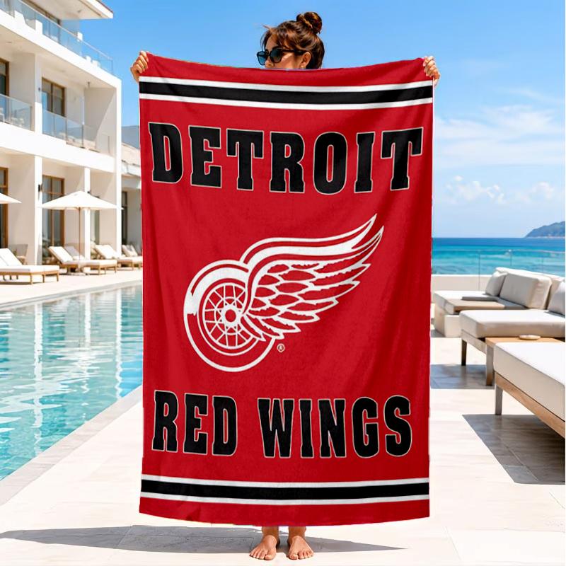 Red Wings Logo Beach Towel, Super Soft Microfiber, Perfect Gift for Her/Him, Birthday, for Pool, Beach, Travel, Decor Beach Party