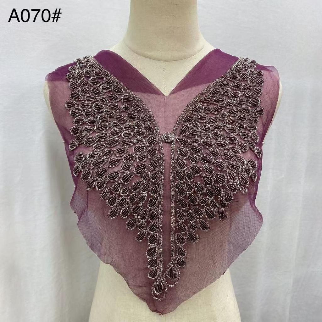Beaded Rhinestone Crystal Fabric Bodice Applique Rose Gold Panel Pedreria Hand-Sewn Shank Style Corset Wedding Dress Evening