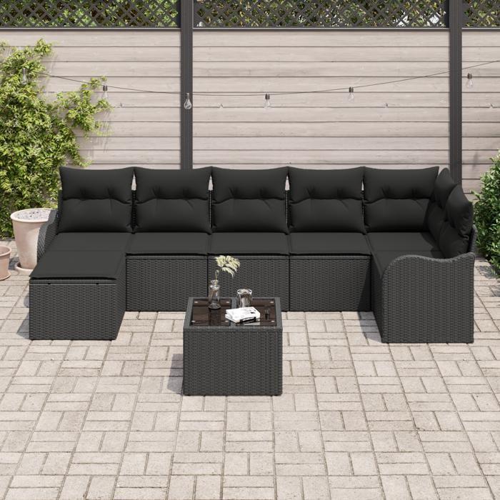 Ensemble de canapés de jardin 8 pièces avec coussins en poly rotin beige, Canapé de jardin 2 places avec coussins en poly 3345803