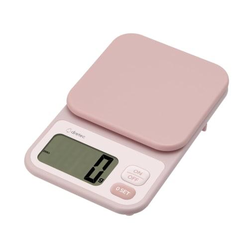 Dretec Digital Scale, Japanese Manufacturer, 2kg/1g Units, Tare, Large Screen, Kitchen Scale, Cooking, Pink
