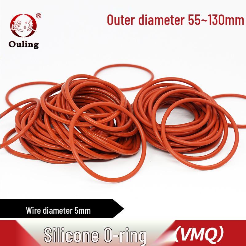 Eco-friendly Waterproof Red Silicone O-ring, 55/70/130mm OD, 5mm Cross-section, High-temp Resistant Rubber Seal 55mm Outer Diameter (1 piece) Red Silicone O-ring