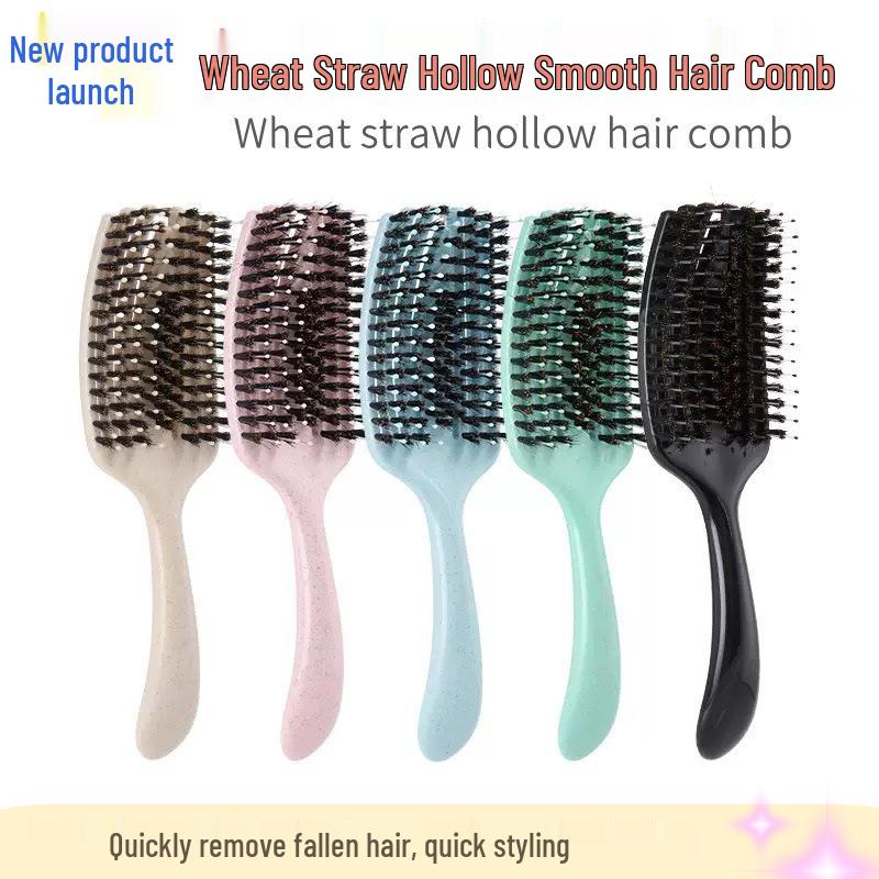 Pig Bristle Fluffy Styling Six-Claw Straightening Hollow Rib Massage Comb