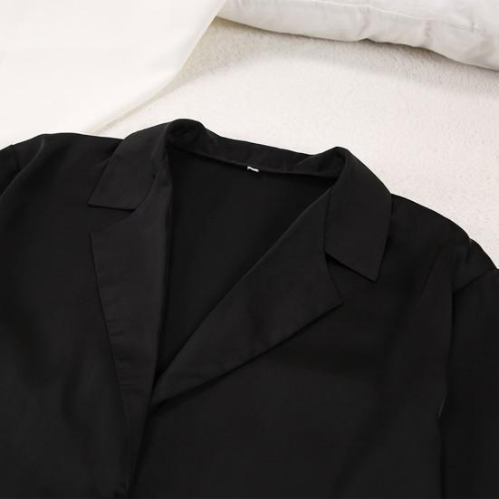 2 Pcs/Set Women Shirt Pants Set Homewear Suit Loose Lapel Long Sleeve Loose Solid Color Single-breasted Wide Leg Straight Soft