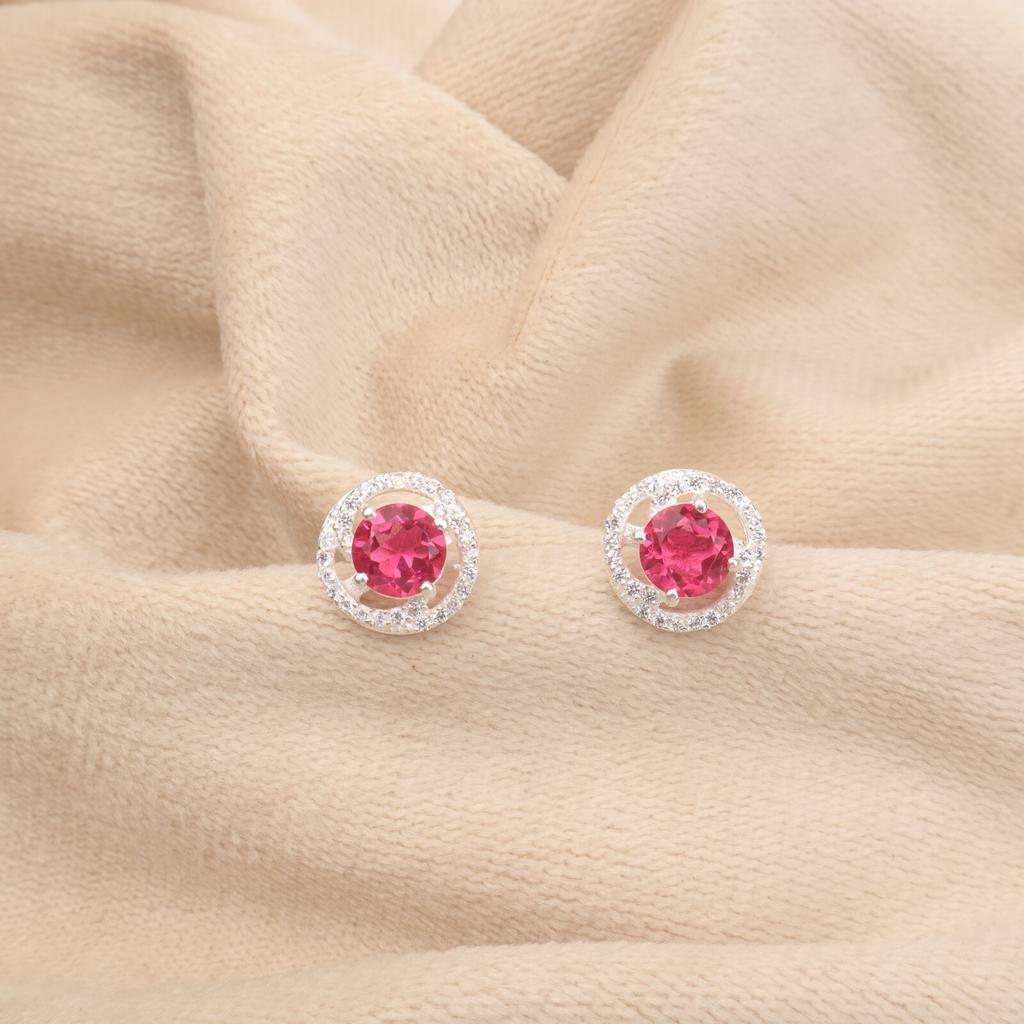 Pink Tourmaline Gemstone 925 Sterling Silver Jewelry Zircon Studs Earrings 0.41" CZE-8-4