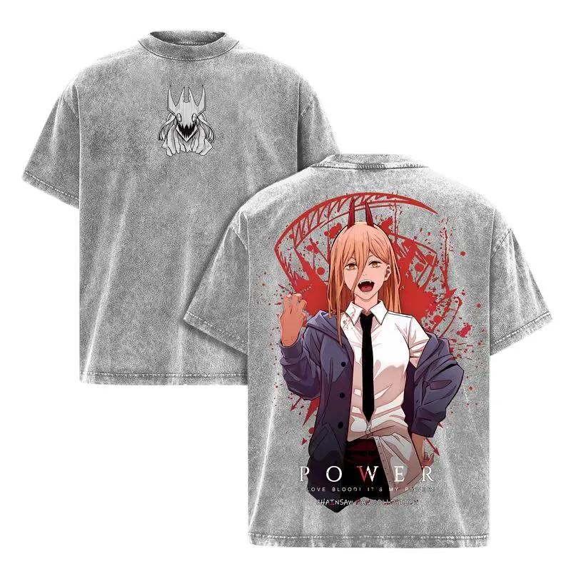 

Hot Anime Chainsaw Man Power Graphic Tee Men Women Short Sleeve Clothing Washed Cotton Tshirt Casual T-shirt Harajuku T Shirt XXL