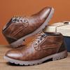 Autumn Men Ankle Boots Vintage Retro Lace Up Leather Motorcycle Western Boots Brown Classics Casual Shoes Male Plus Size 39-48