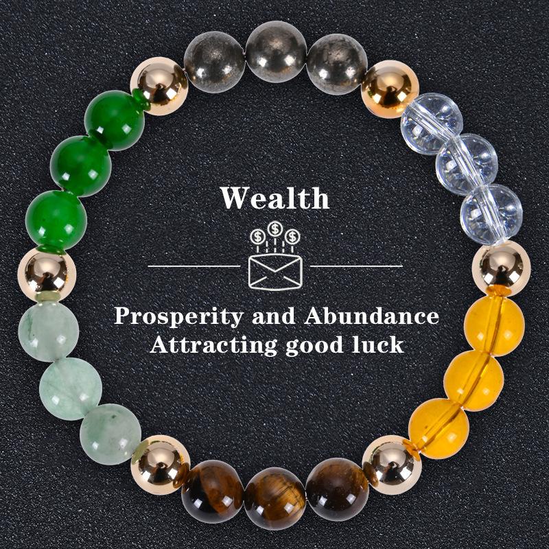 2025 Tiger Eye & Green Crystal Elastic Cord Wealth Bracelet - Handmade Jewelry