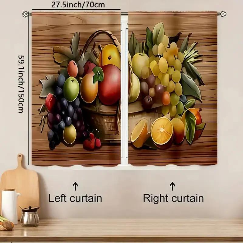 

Vintage Kitchen Fruit Basket Patterned Printed Curtains Window Decorations Home Room Farmhouse Made Of Polyester Treatment W100*H70(CM)-Grommet top&1PCS