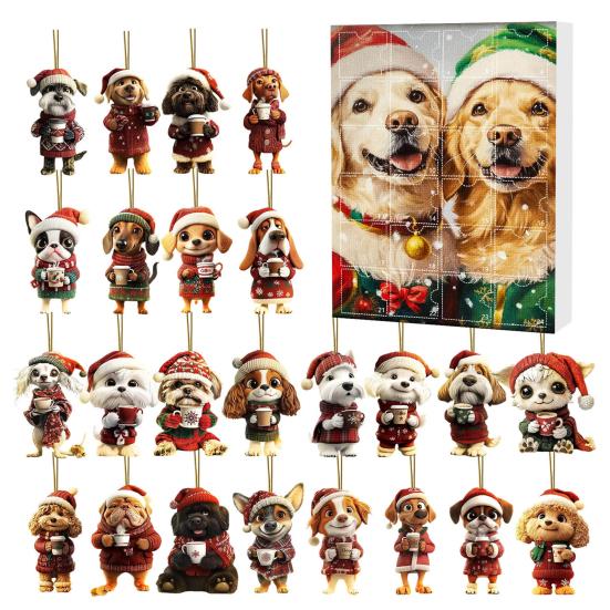 Christmas Dog Advent Calendar 24 Days Acrylic Hanging Ornaments Festive Themed Charms Countdown Decorations