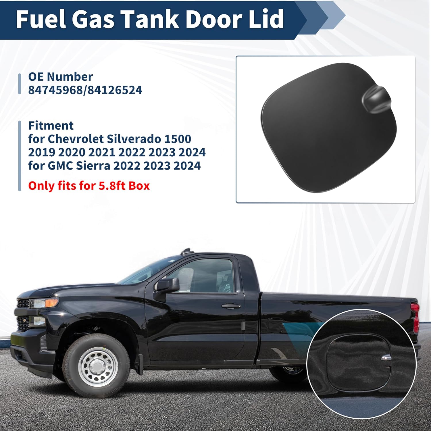 

Fuel Tank Door for Chevrolet Silverado 1500 5.8ft Box 2019-2024 Fuel Filler Door Assembly for GMC Sierra 2022-2024 No.84745968 Black Fuel Filler Door