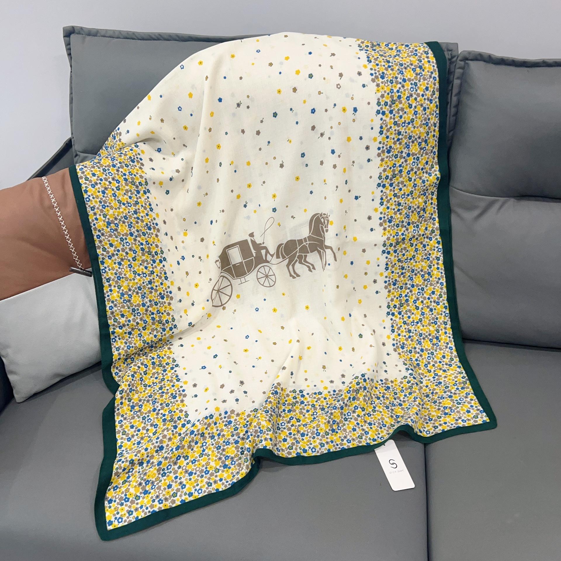 

Elegant small flower mist blue autumn scarf women s new cotton and linen shawl simple temperament yarn scarf warm decorative scarf 180*85cm