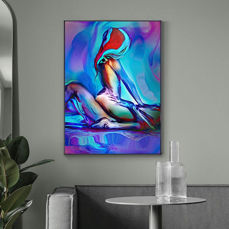 Modern Abstract Love Couple Canvas Wall Art - HD Printed Framed Painting for Living Room Bedroom, Contemporary Home Decor Gift