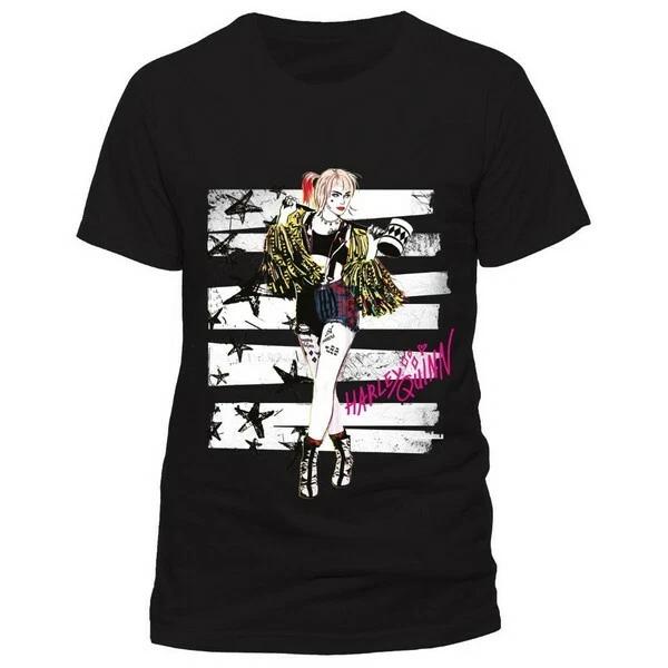 Unisex T-shirt Birds Of Prey Stripes And Stars Harley Quinn Black S